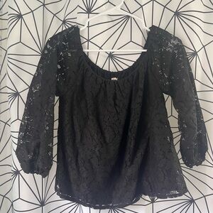 Hollister Black Smocked Puff Sleeve Blouse